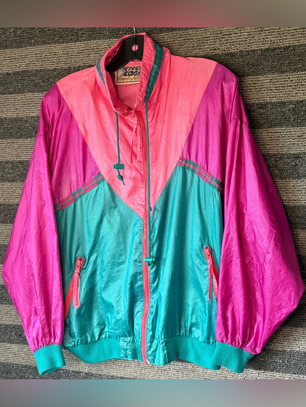 Vintage 80’s Water Resistant Colorblock Fluorescent Windbreaker Jacket Medium